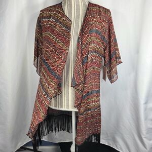 LuLaRoe NWT Monroe Open Front Fringed Semi-Sheer Short Sleeve Kimono Size Small